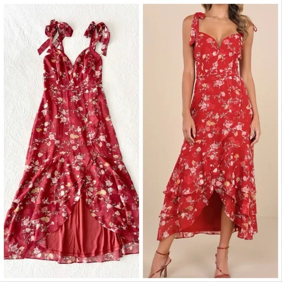Lulus Dresses Nwot Lulus So Elevated Red Floral Jacquard